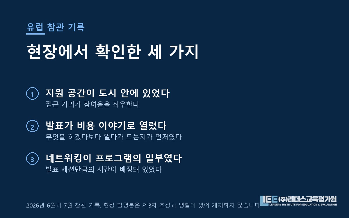 도시 안의 지원 공간, 비용부터 여는 발표, 프로그램의 일부인 네트워킹을 정리한 도해